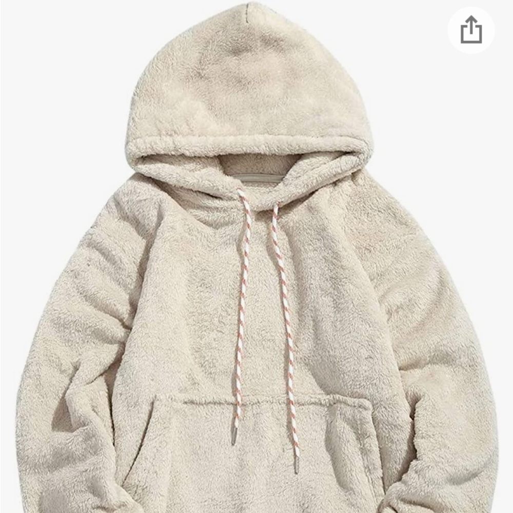 ZEZCLO Men's Solid Fluffy Sherpa Hoodie Oversized Hooded Pullover